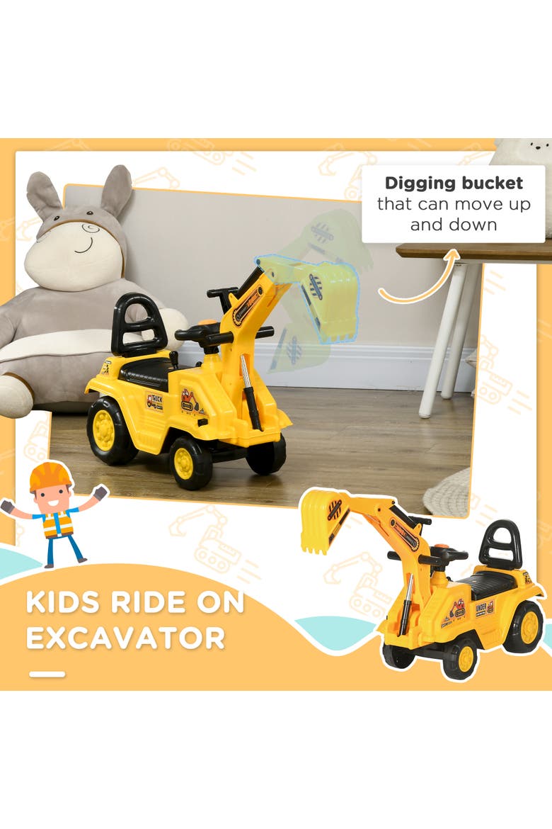 Kids Digger Ride-On with Horn & Storage, Alternate, color, Yellow