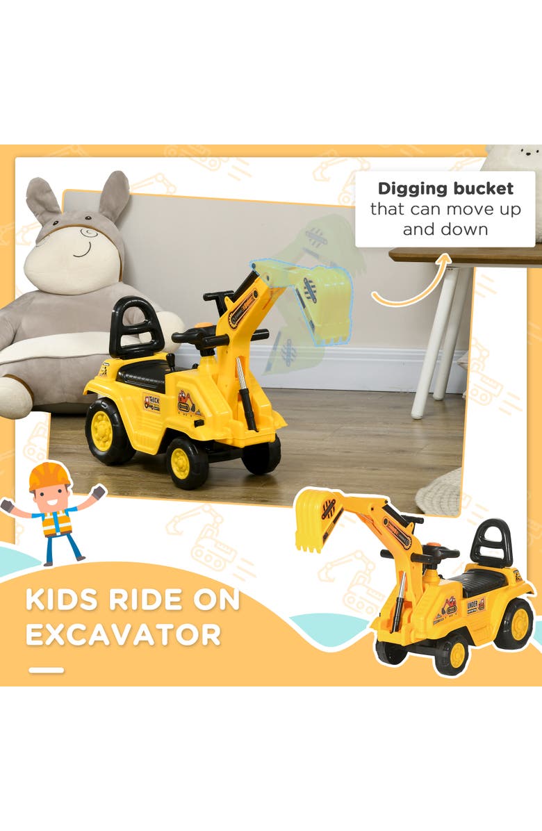 HOMCOM Kids Digger Ride-On with Horn & Storage, Alternate, color, Yellow