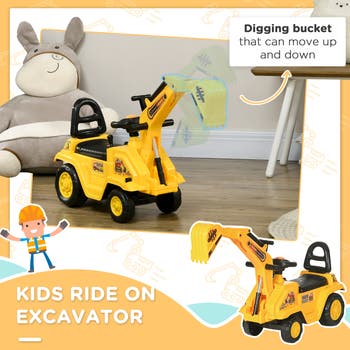 Kids Digger Ride-On with Horn & Storage