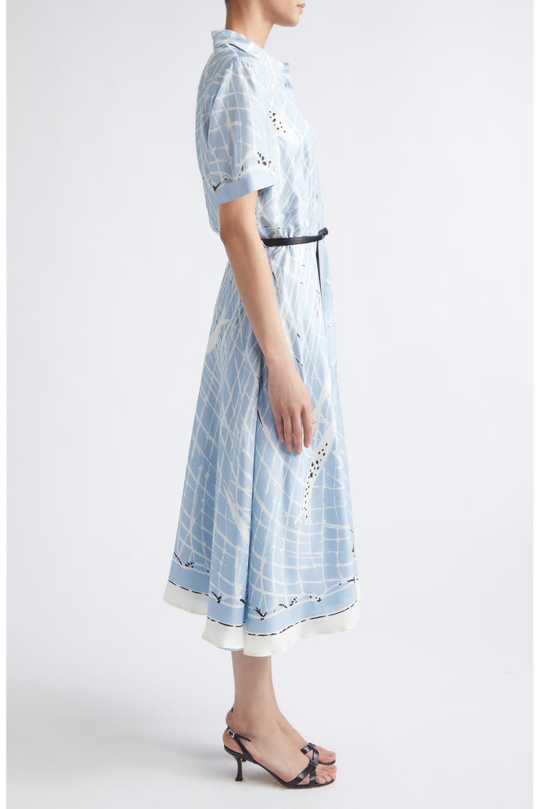 Kiera Fishnet Print Belted Silk Shirtdress, Alternate, color, VAPOR FISHNET