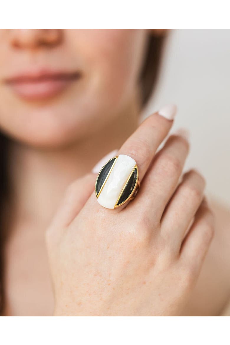 Saraswati Mother of Pearl Boundaries Ring, Alternate, color, White & Black