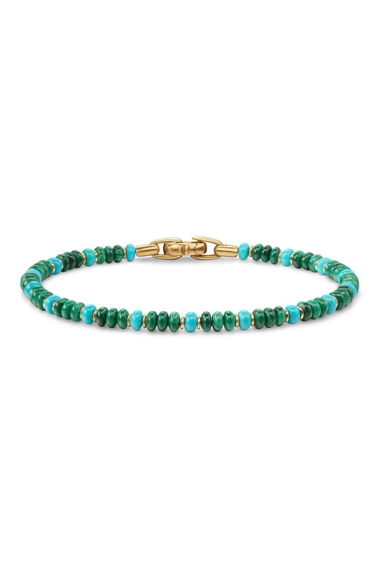 Men's Spiritual Beads Bracelet in 18K Yellow Gold with Malachite and Turquoise, Main, color, 18K GOLD