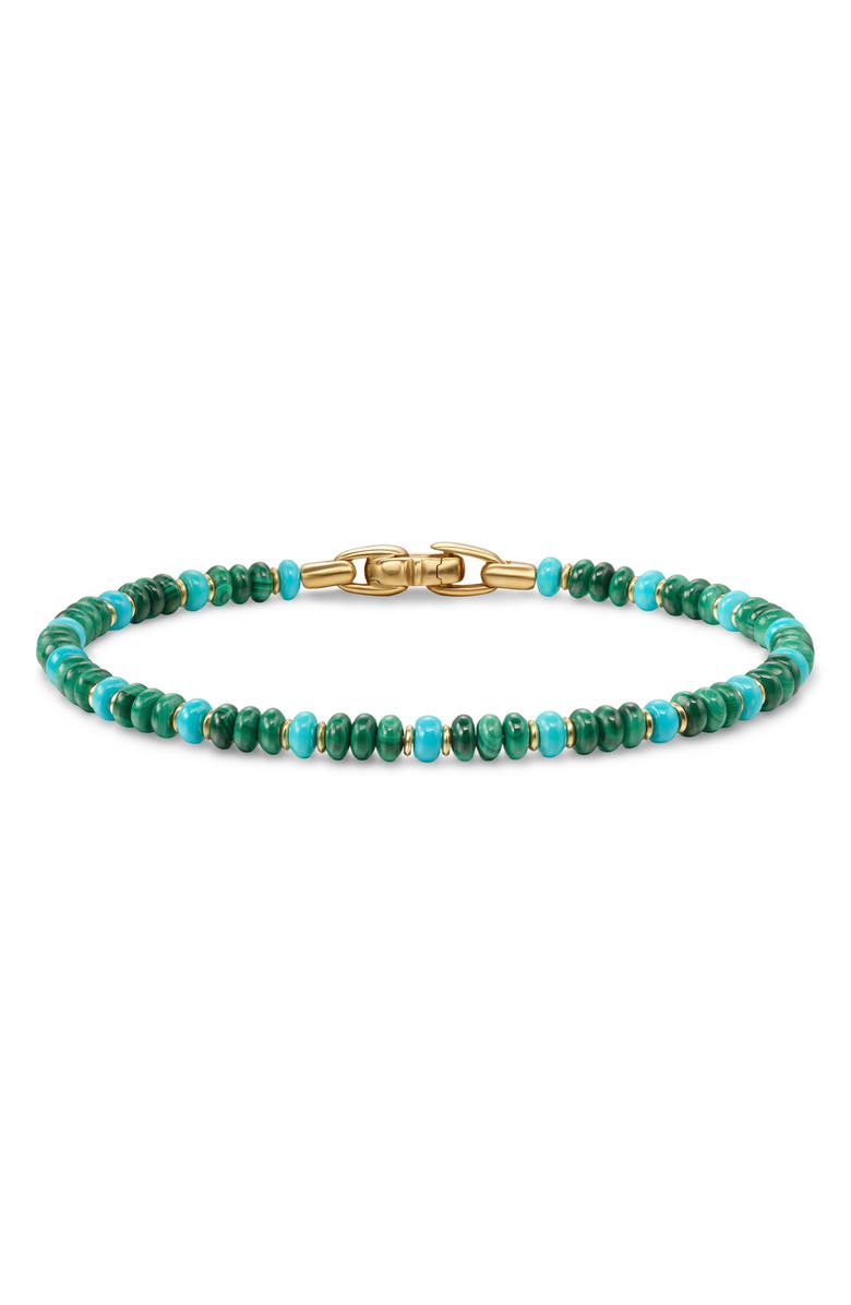 David Yurman Men's Spiritual Beads Bracelet in 18K Yellow Gold with Malachite and Turquoise, Main, color, 18K Gold