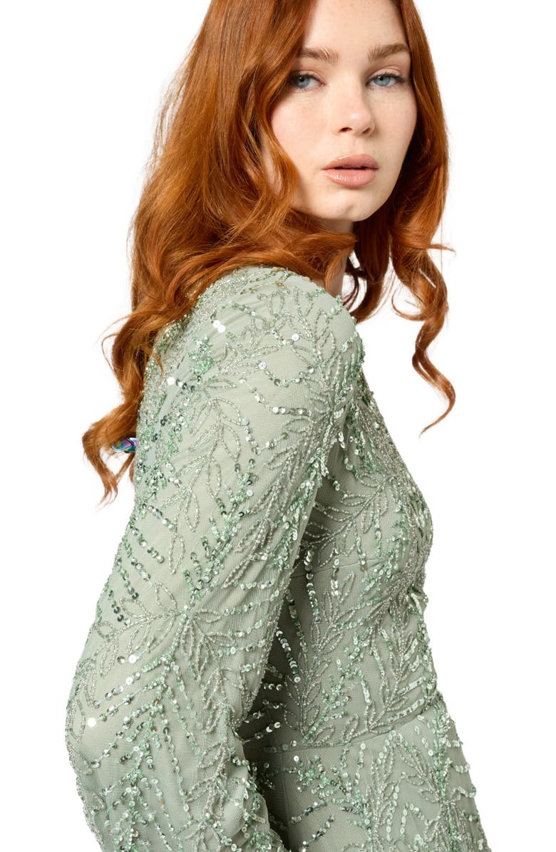 MARYISA Modest Embellished Sequin Beaded Long Maxi Dress, Alternate, color, Sage Green