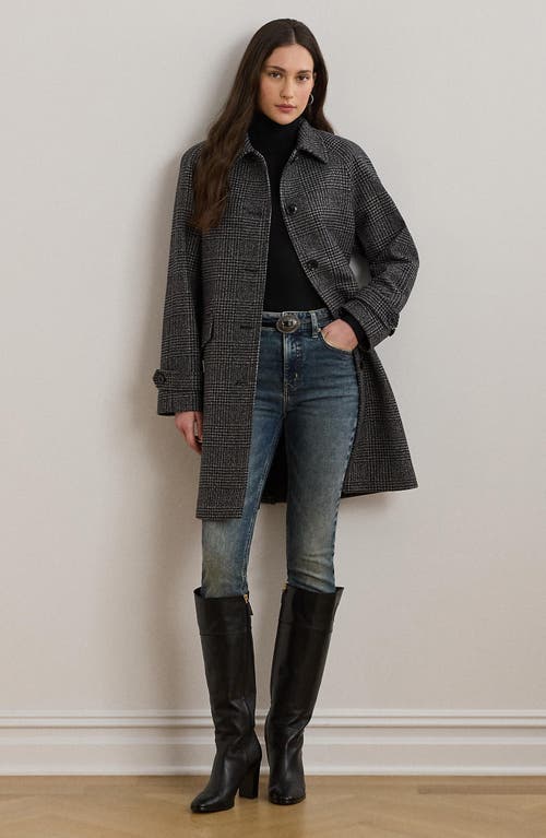 Ralph Lauren Lauren Single Breasted Plaid Wool Blend Coat In Black