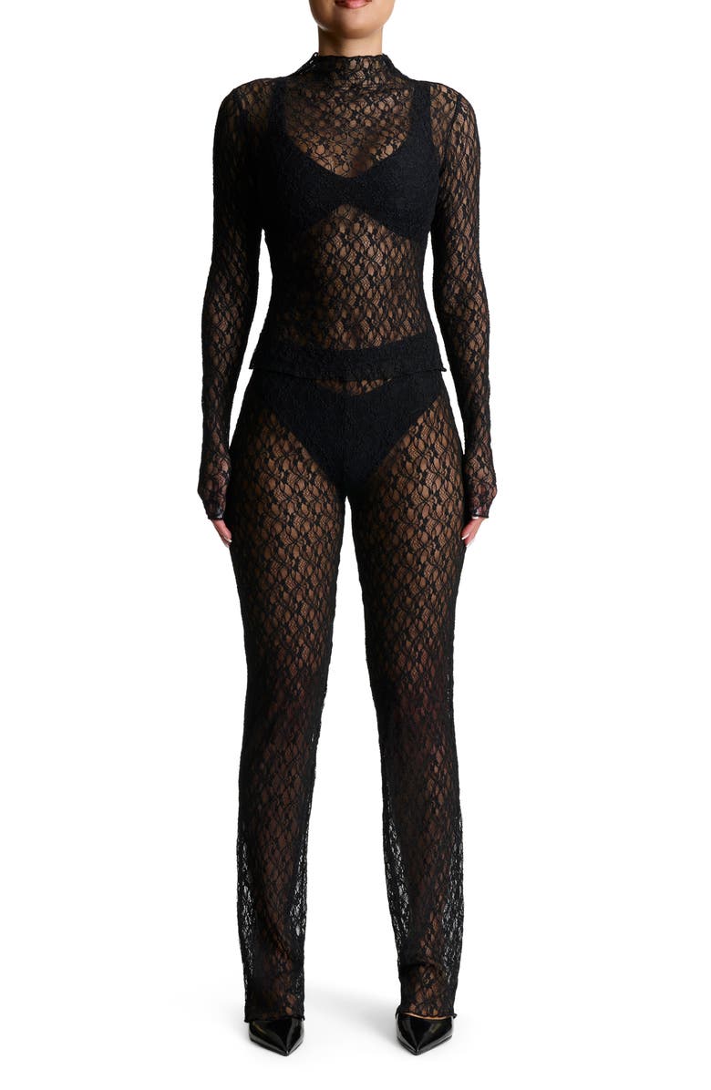 Naked Wardrobe Mock Neck Lace Top, Alternate, color, 