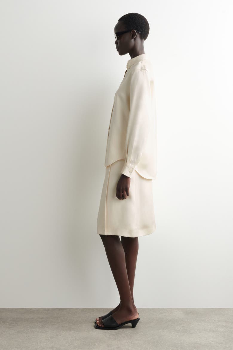 Button-down Collar Satin Shirt, Alternate, color, WHITE