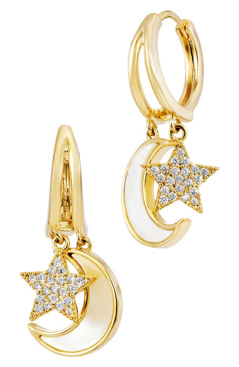 Celestial Mother of Pearl Huggie Hoop Earrings