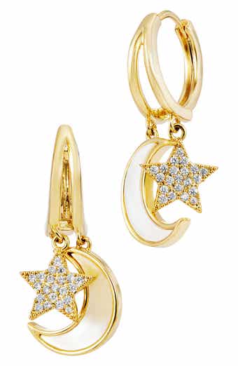 Celestial Mother of Pearl Huggie Hoop Earrings