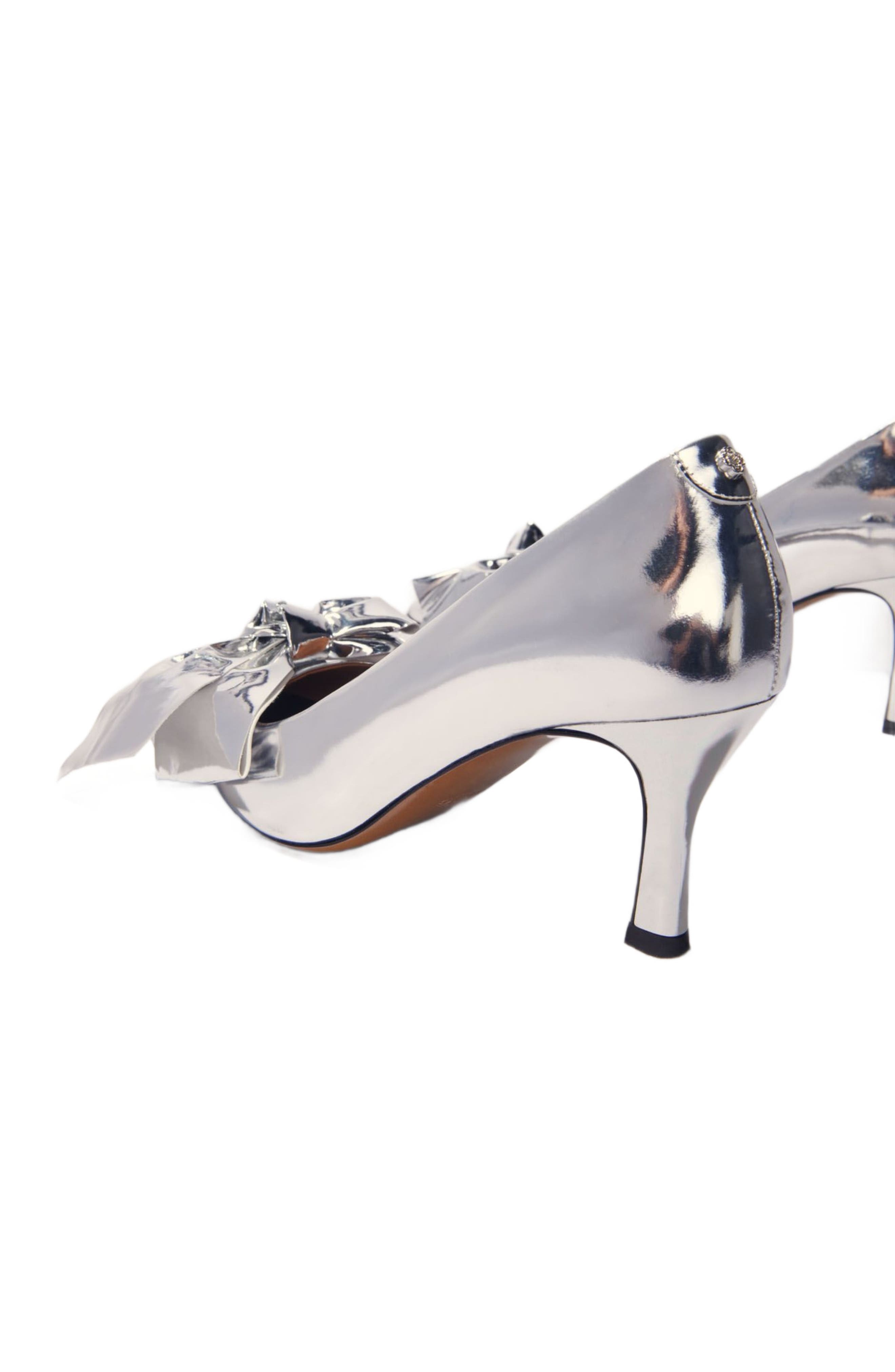 Leather pumps with bow detail, Alternate, color, Silver