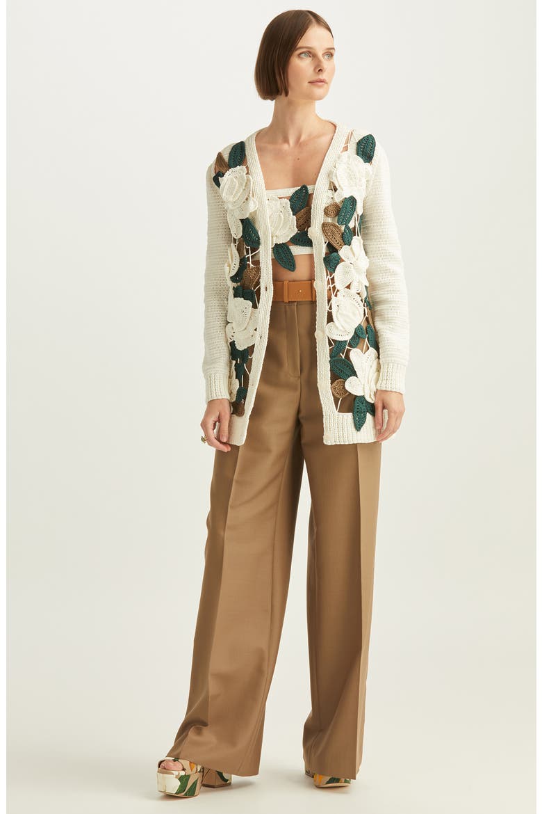 Magnolias Crochet Cotton Cardigan, Alternate, color, IVORY MULTI