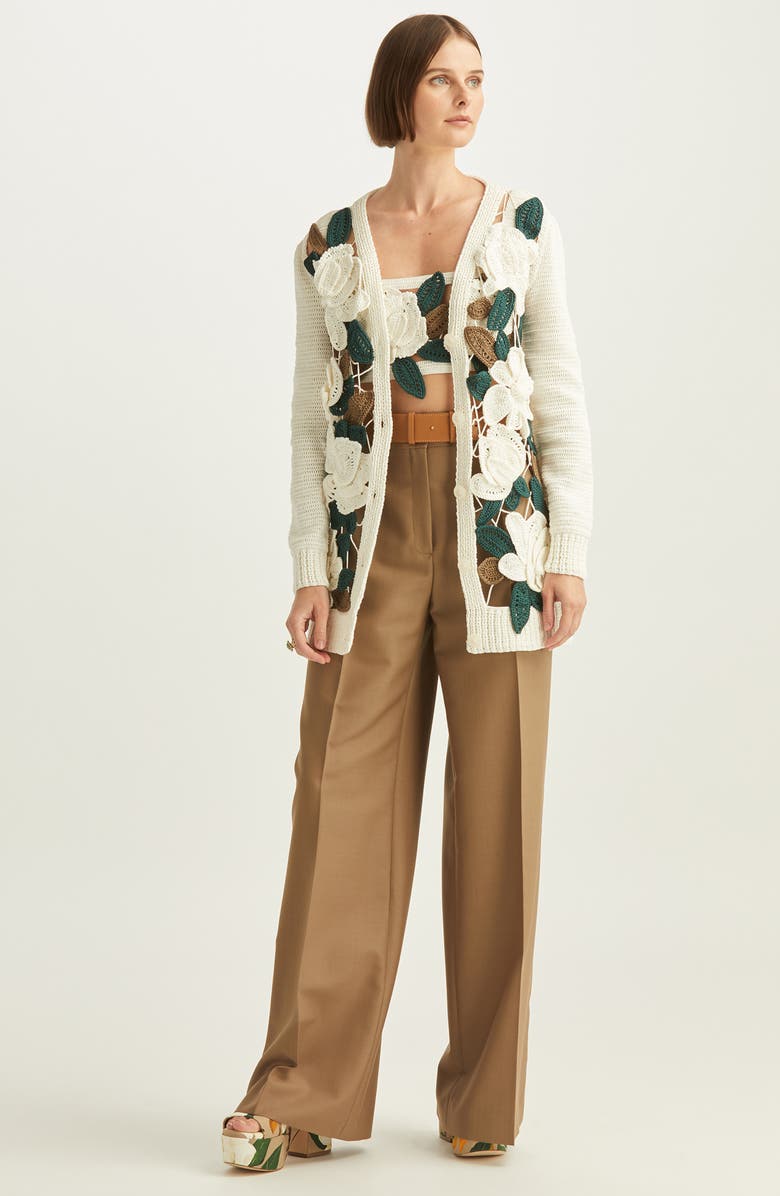 Oscar de la Renta Magnolias Crochet Cotton Cardigan, Alternate, color,