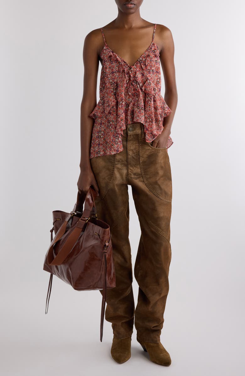 Isabel Marant Étoile Briara Handkerchief Ruffle Camisole, Alternate, color, Rust