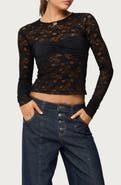 EDIKTED Rosette Bandeau Long Sleeve Lace Top