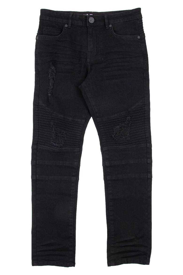 Moto Distressed Fashion Jeans, Main, color, JET BLACK