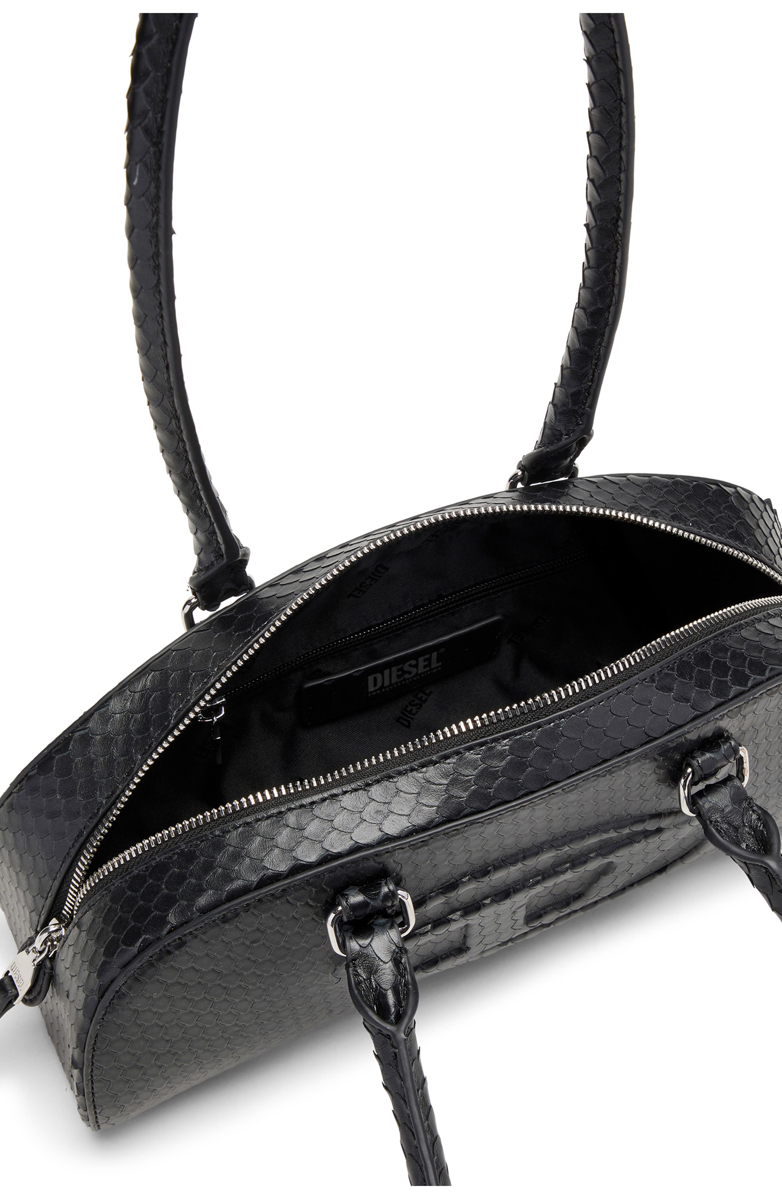 DIESEL<sup>®</sup> 1DR Dome-Elongated Snakeskin Embossed Leather Shoulder Bag, Alternate, color, Black