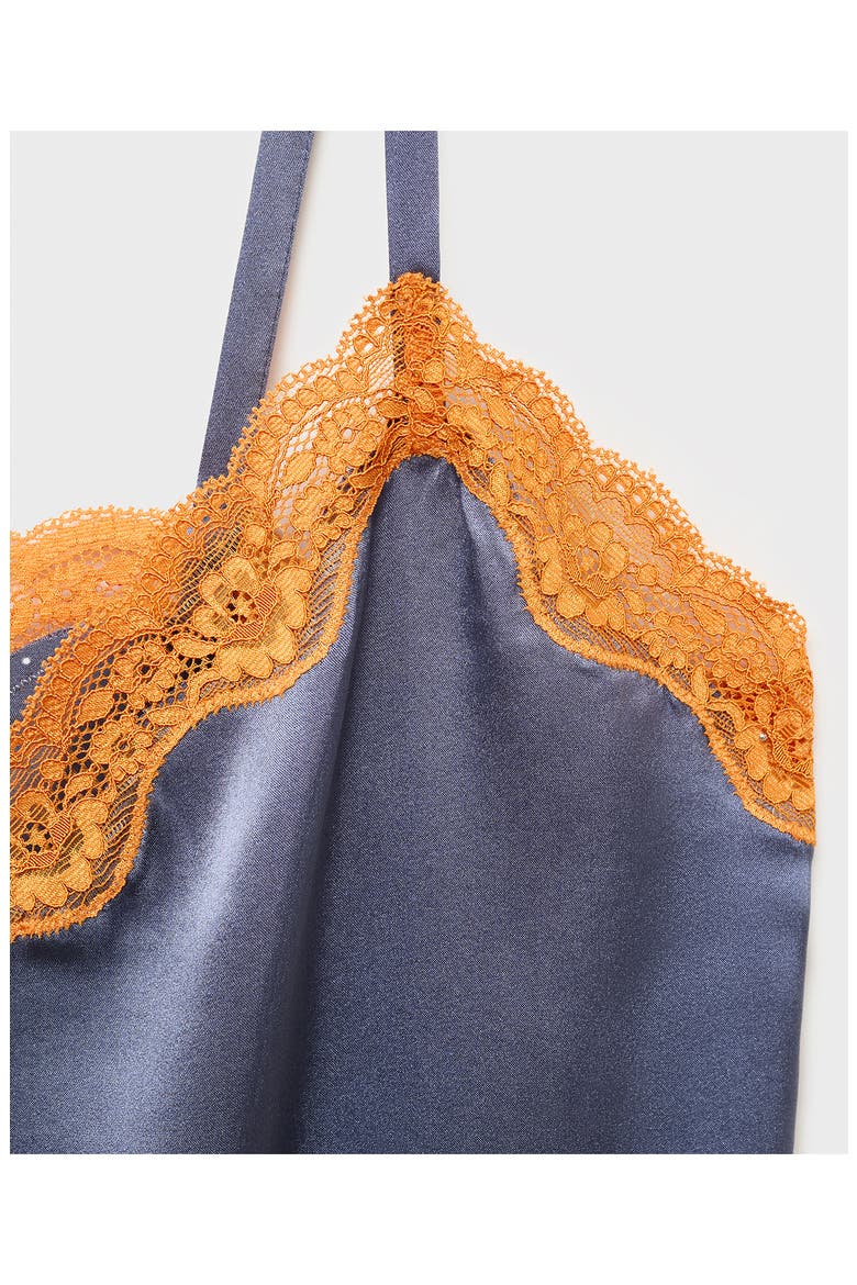 Contrast Lace Silk Camisole, Alternate, color, INK BLUE