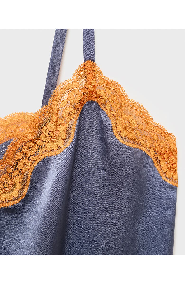 MANGO Contrast Lace Silk Camisole, Alternate, color, Ink Blue