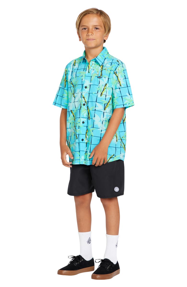 Volcom Kids' Bamboozeled Print Short Sleeve Button-Up Shirt, Alternate, color, 