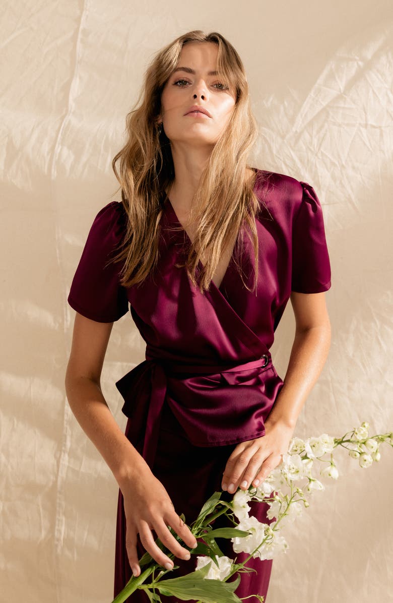 CHRISELLE LIM COLLECTION Chriselle Lim Wren Satin Wrap Top, Alternate, color,