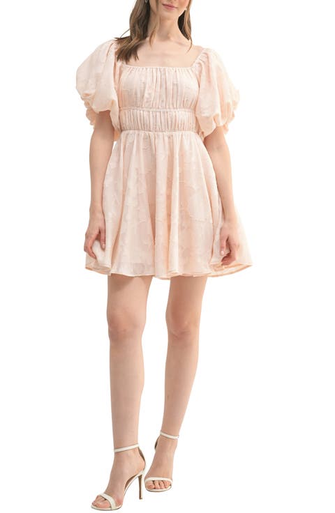 Embroidered Puff Sleeve Dress