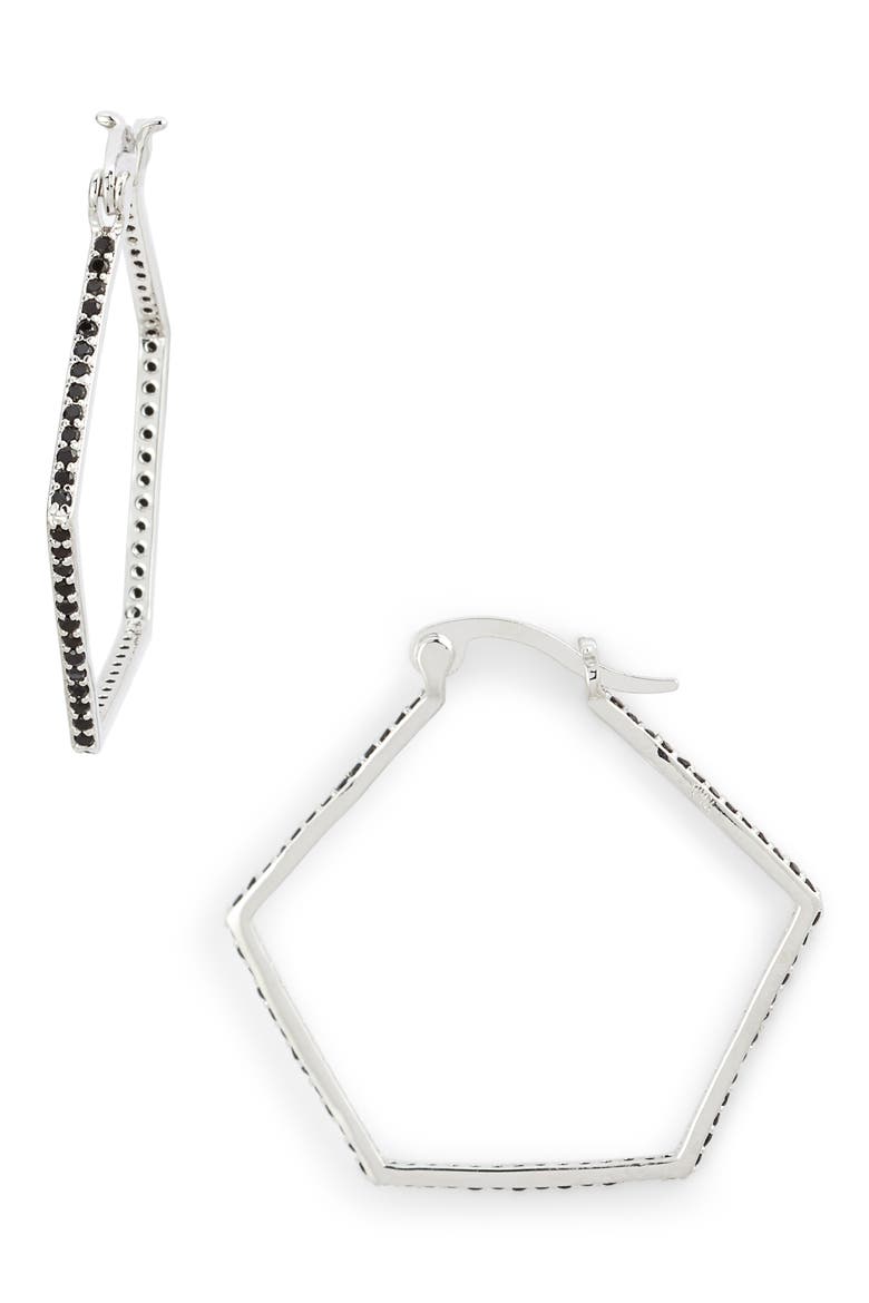 Geo Daze Hoop Earrings, Main, color, SILVER/ BLACK