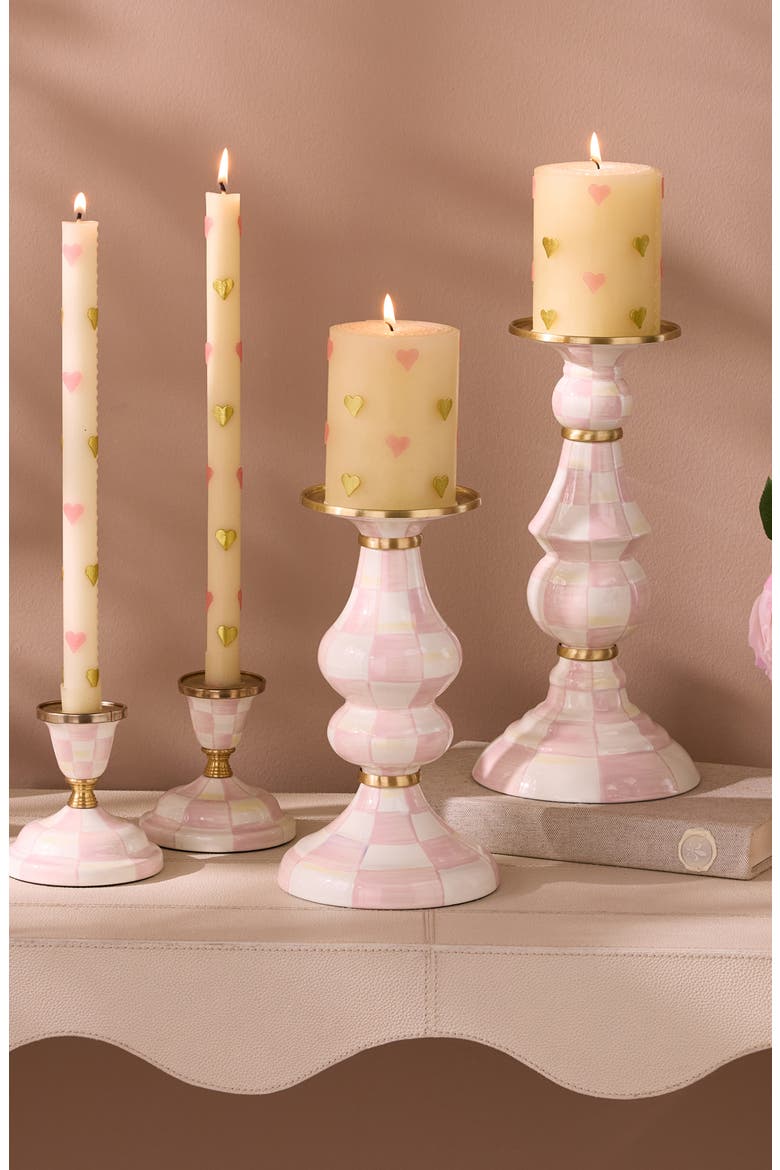 Rosy Check Medium Pillar Candleholder, Alternate, color, ROSY