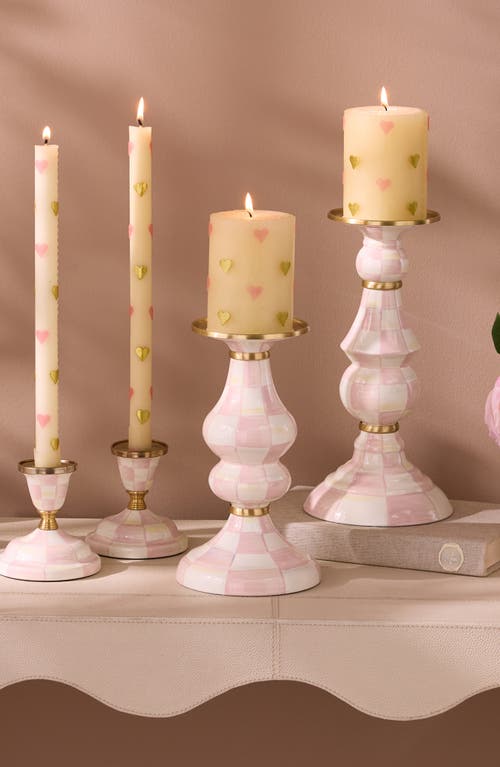 Mackenzie-childs Mackenzie Childs Rosy Check Medium Pillar Candleholder In Pink
