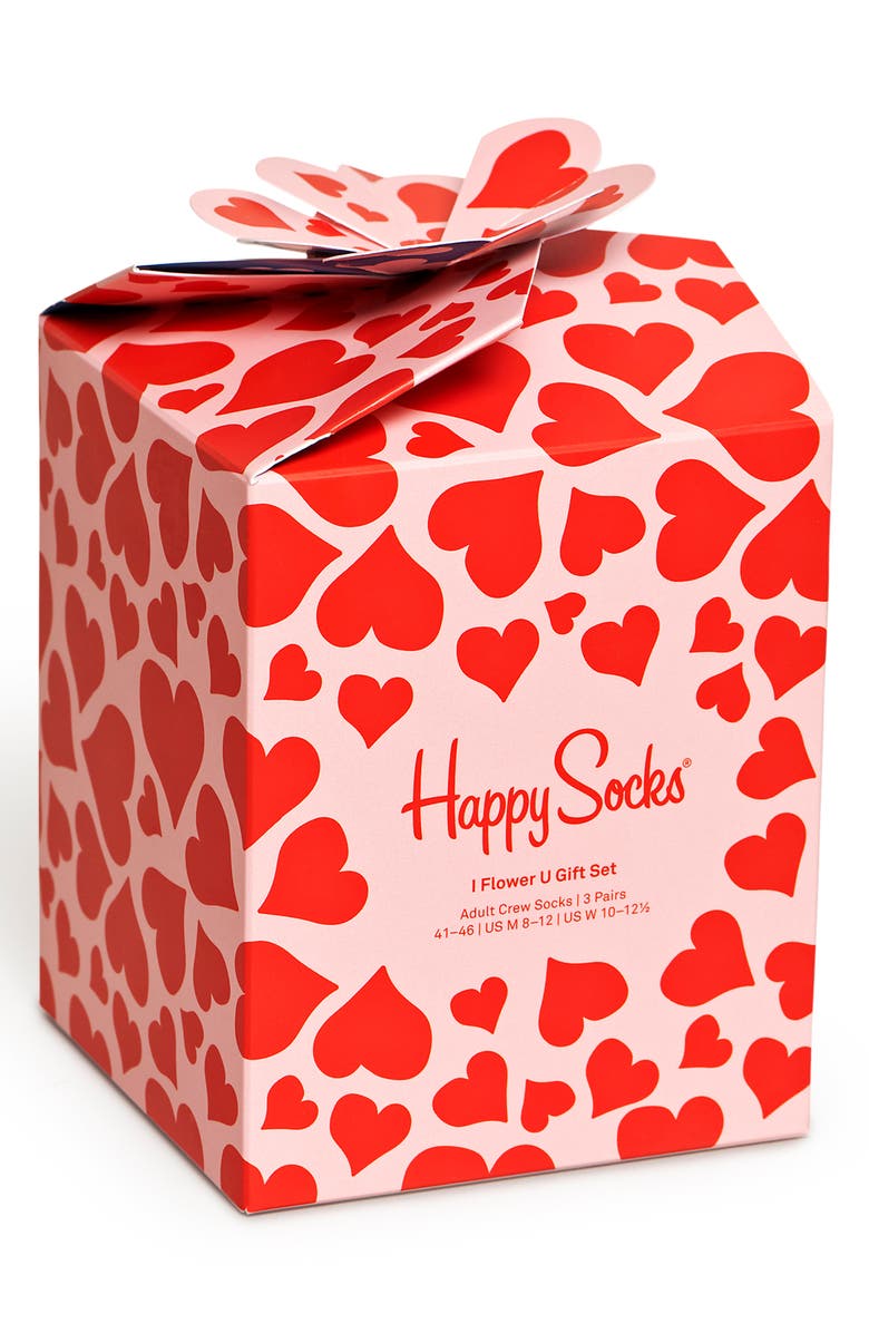 Happy Socks I Flower U Assorted 3-Pack Cotton Blend Crew Socks Gift Box, Alternate, color,