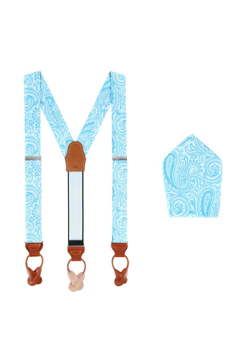 Sobee Paisley Silk Brace & Pocket Square Set, Main, color, Light Blue
