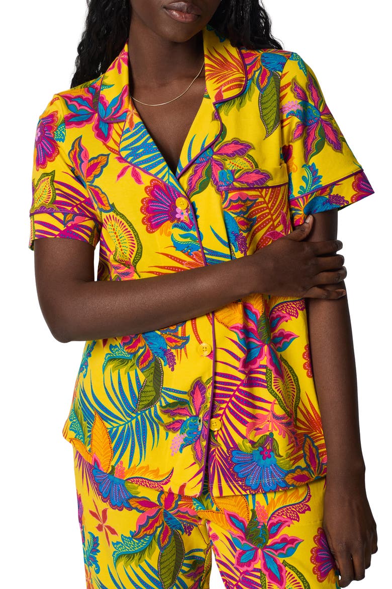 Print Stretch Organic Cotton Jersey Crop Pajamas, Alternate, color, JACOBEAN FLORAL