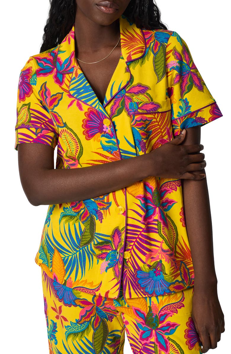 BedHead Pajamas Print Stretch Organic Cotton Jersey Crop Pajamas, Alternate, color, Jacobean Floral