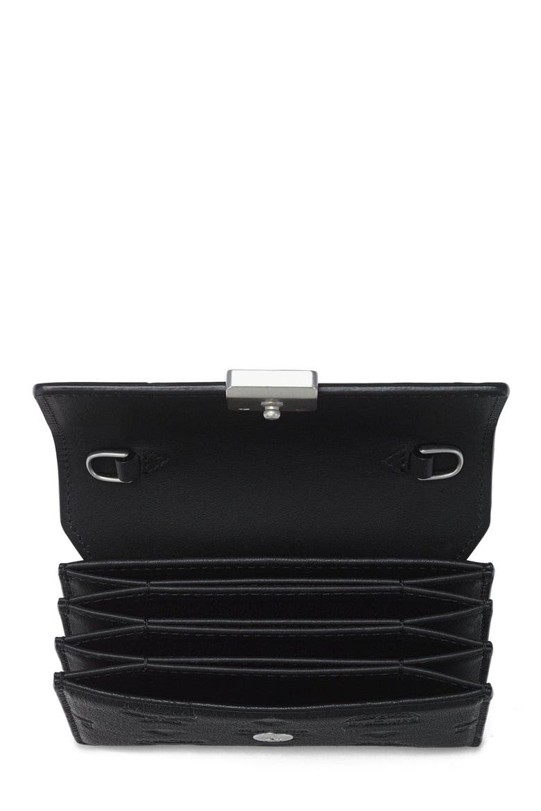 Mini Aren Chain Wallet in Embossed Monogram Leather, Alternate, color, Black