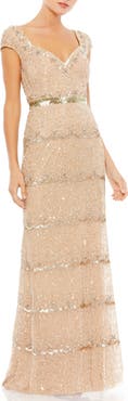 Mac Duggal Cap Sleeve Embellished Column Gown