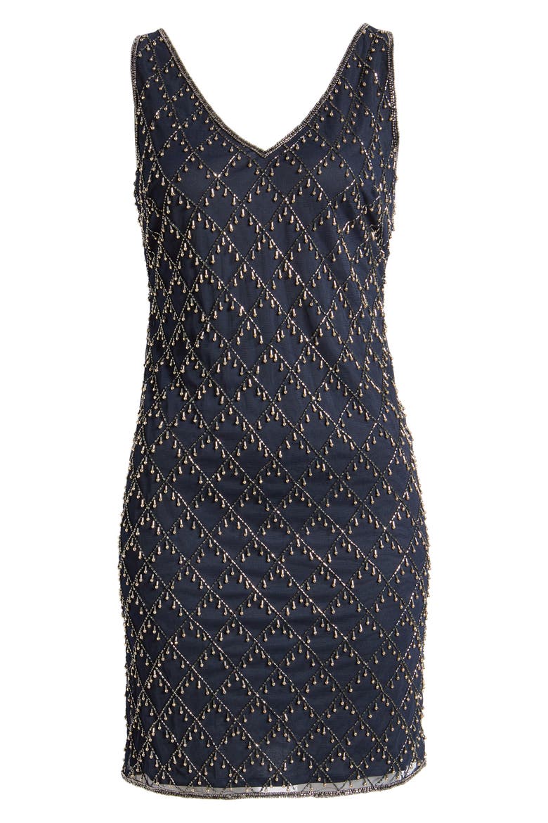 Beaded Sheath Cocktail Dress, Alternate, color, NAVY