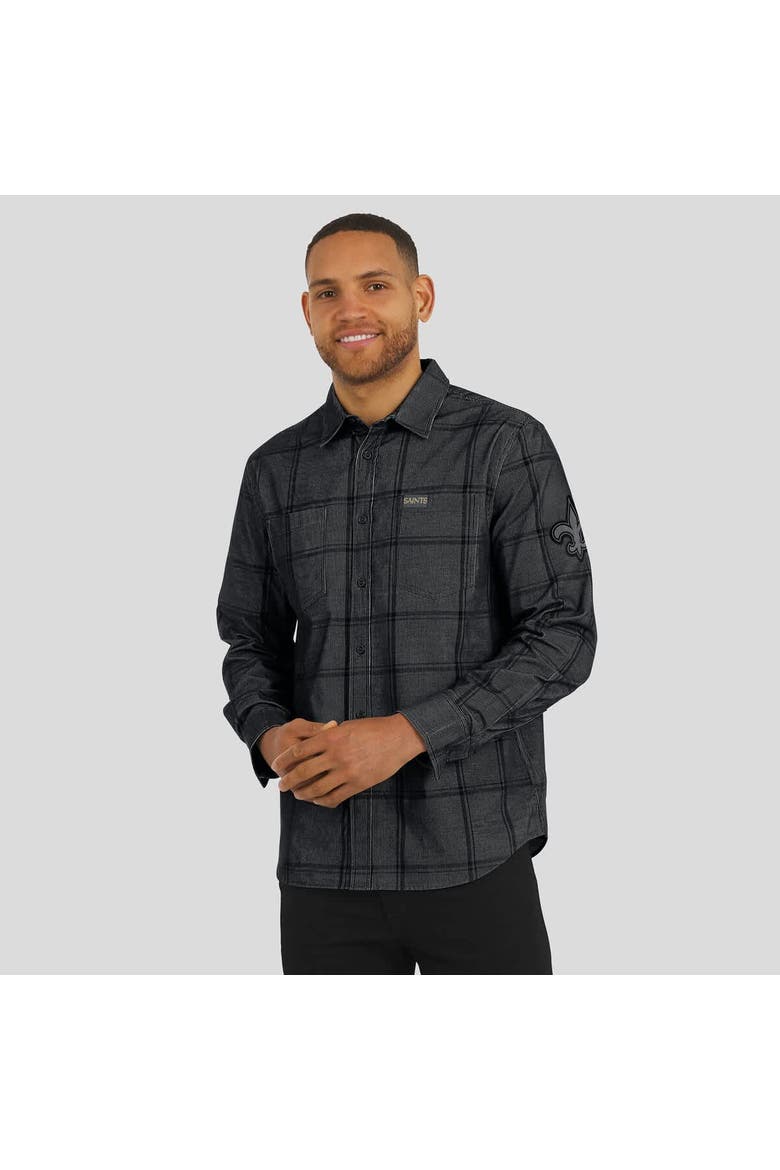 Men's Darius Rucker Collection by Fanatics Black New Orleans Saints Micro Corduroy Plaid Button Up Shirt, Alternate, color, Black