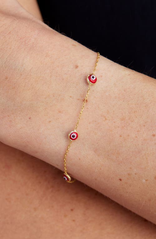 Savvy Cie Jewels 18k Gold Over Sterling Silver Red Evil Eye Bracelet In Gold