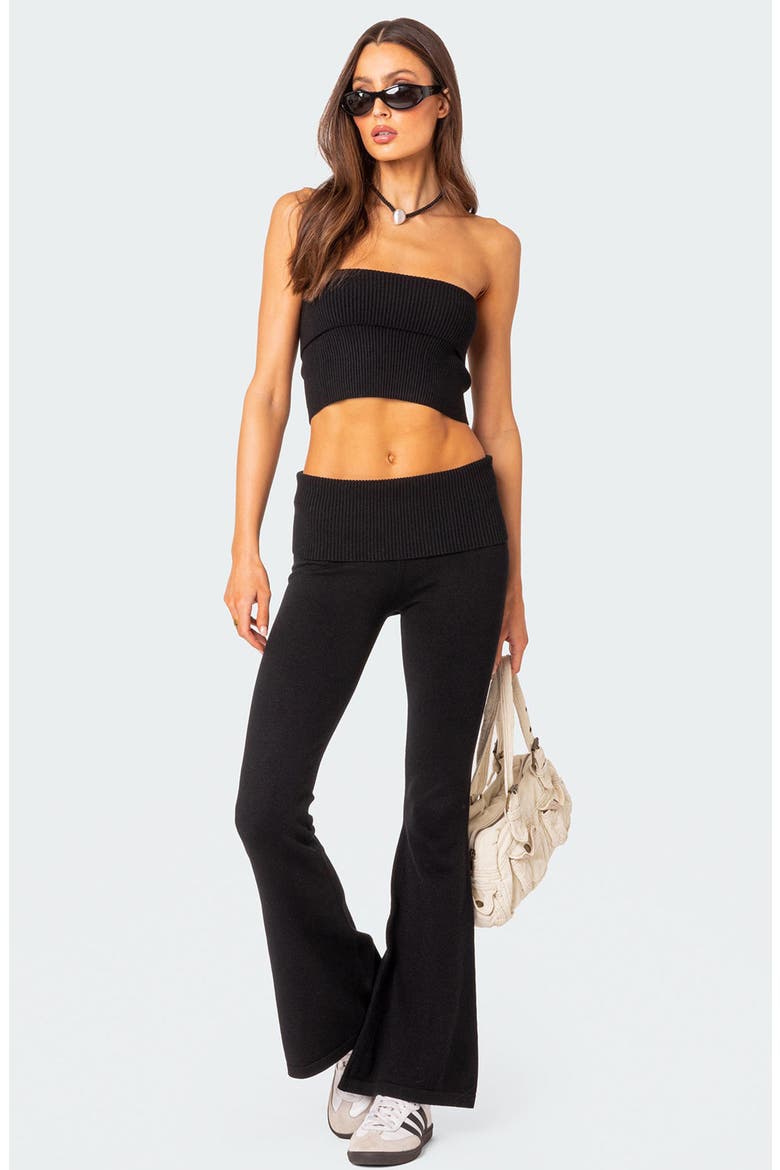 Desiree Foldover Flare Pants, Alternate, color, BLACK