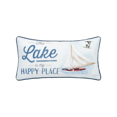 12" x 24" Lake Is My Happy Place Embellished Throw Pillow