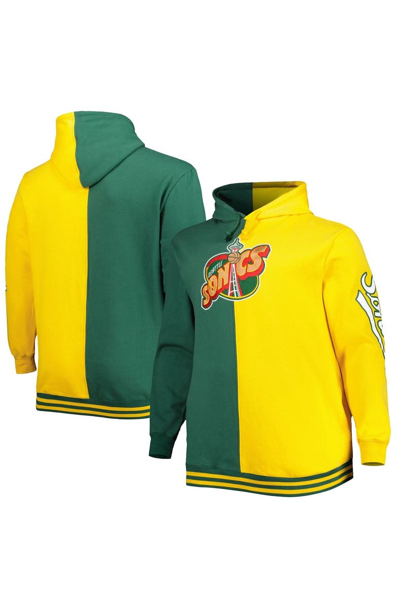 Mitchell & Ness Men's Mitchell & Ness Green/Gold Seattle SuperSonics Big & Tall Hardwood Classics Split Pullover Hoodie, Main, color, Green