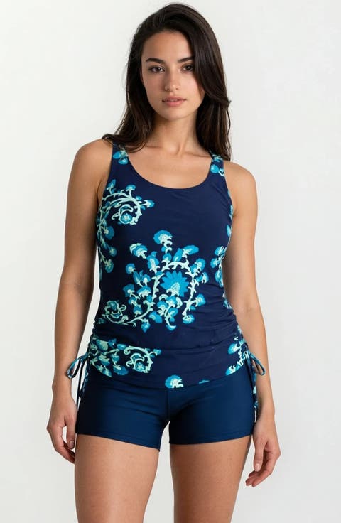 Maya Tankini Swim Top With Removable Cups and Navy Swim Shorts Set