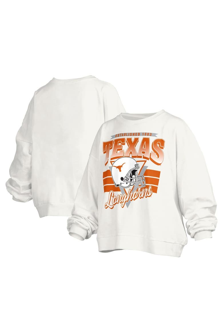 Women's Pressbox White Texas Longhorns Janice Retro Logo Oversized Pullover Sweatshirt, Main, color, White