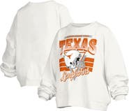 PRESSBOX Women's Pressbox White Texas Longhorns Janice Retro Logo Oversized Pullover Sweatshirt