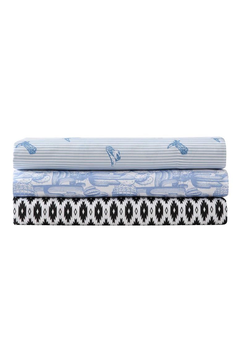 Cowboy & Stripe Print Sheet Set, Alternate, color, LIGHT PASTEL BLUE