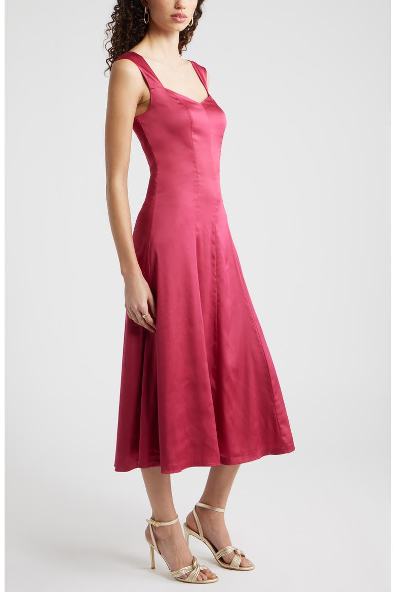 Cap Sleeve Satin Midi Dress, Alternate, color, PINK VIVACIOUS