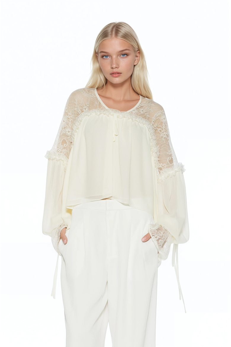 Indigo Lace Cotton Blouse, Main, color, Ivory