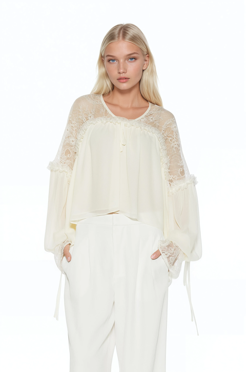 Indigo Lace Cotton Blouse