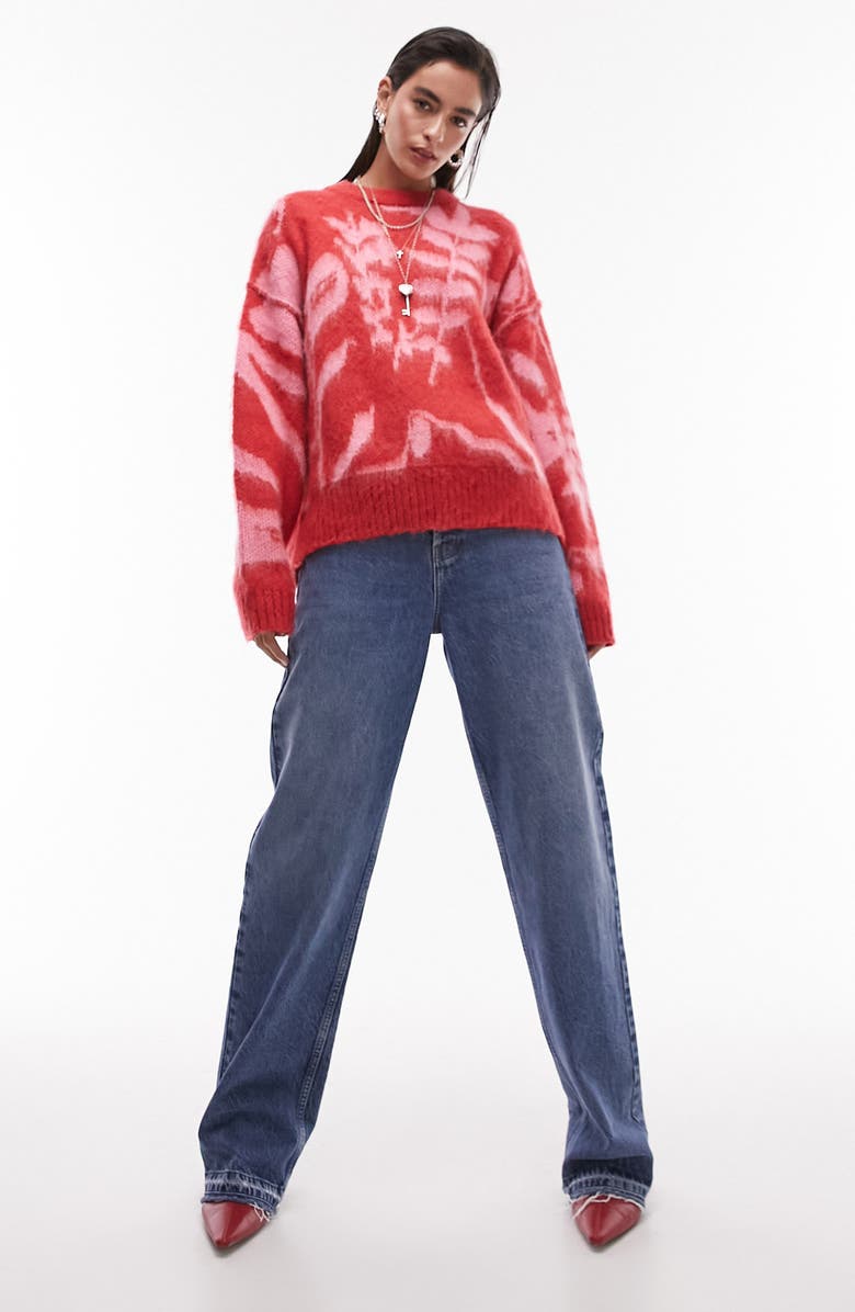 Topshop Blurred Floral Fuzzy Sweater, Alternate, color, 