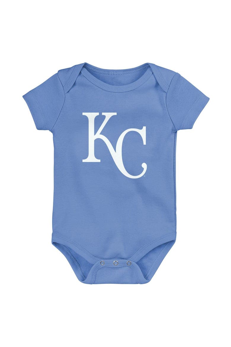Newborn & Infant Light Blue/White/Heather Gray Kansas City Royals Biggest Little Fan 3-Pack Bodysuit Set, Alternate, color, Light Blue