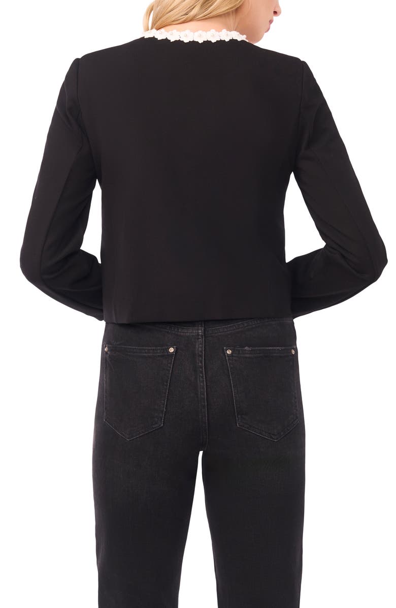 CeCe Faux Pearl Floral Trim Jacket, Alternate, color, Rich Black